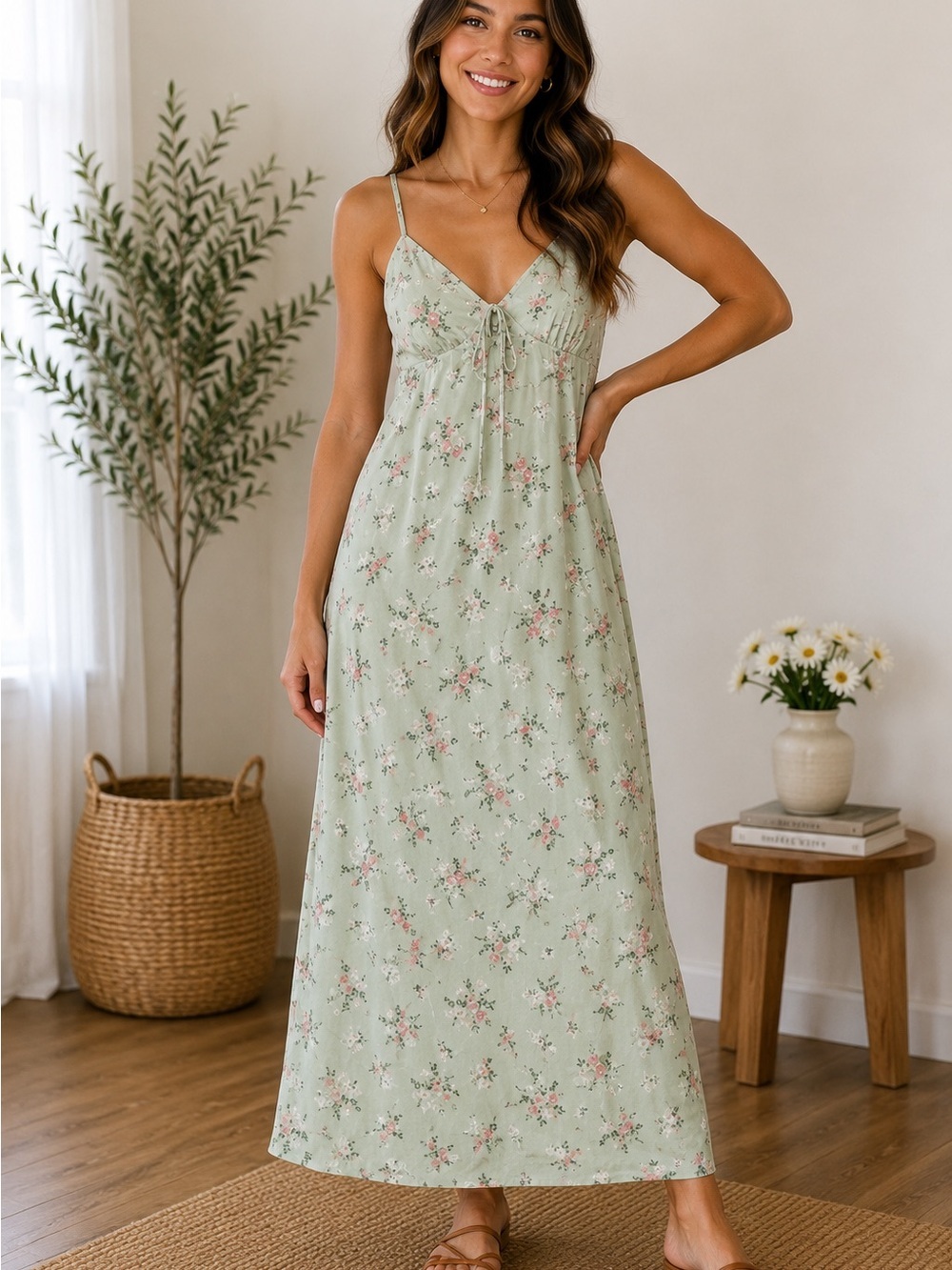 Ultra Flirt Mint Green Floral Maxi Slip Dress
